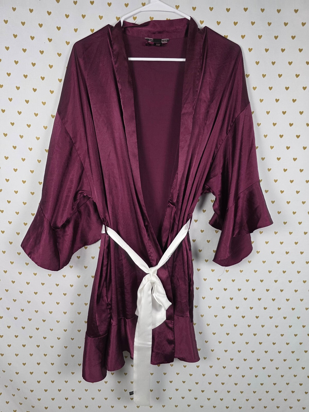 Victorias Secret Satin Silky Robe Purple Flutter Ruffled Medium Large