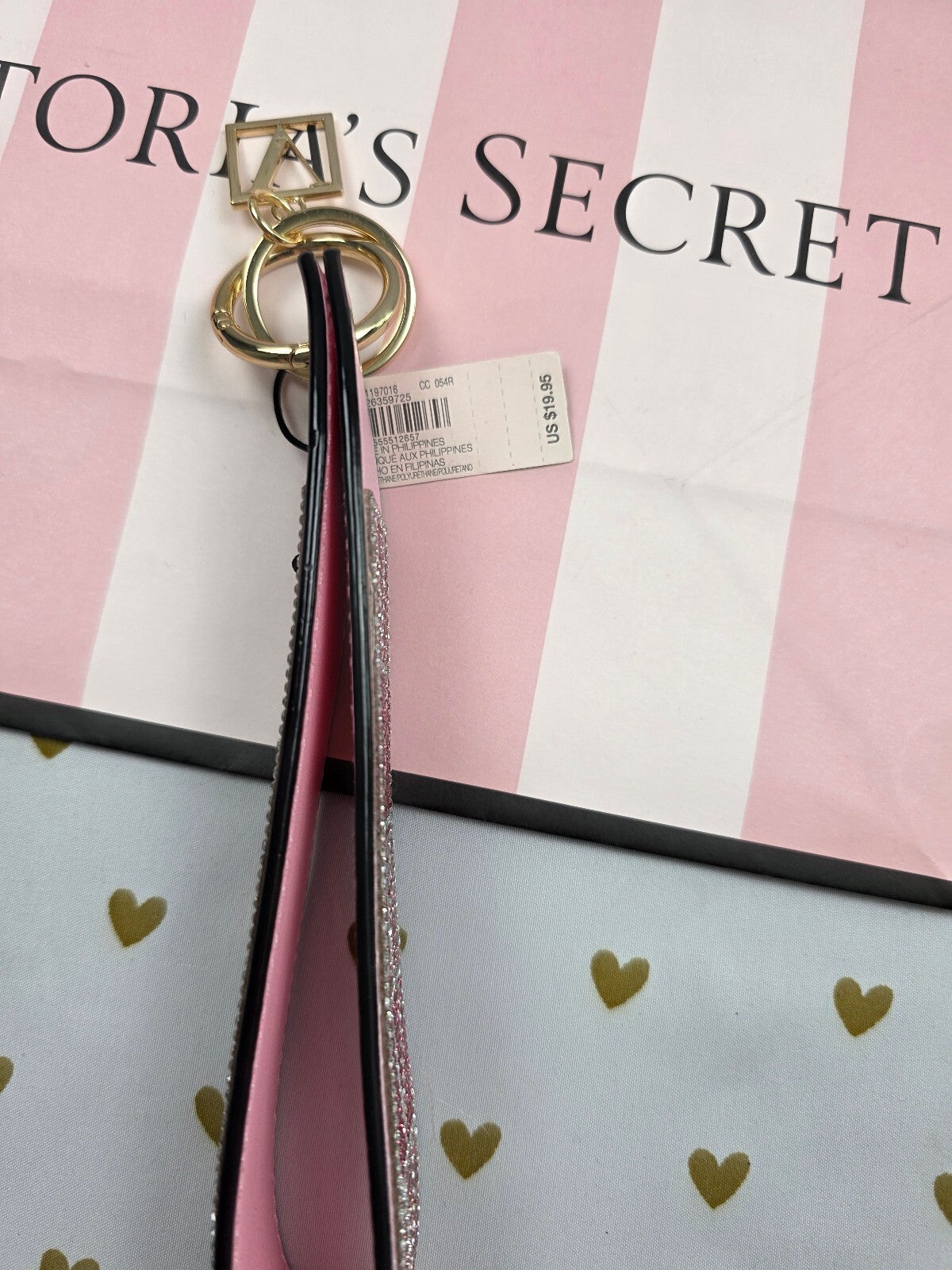 Victoria Secret BLING wristlet strap keychain Logo Studded Handle Rhinestone NEW