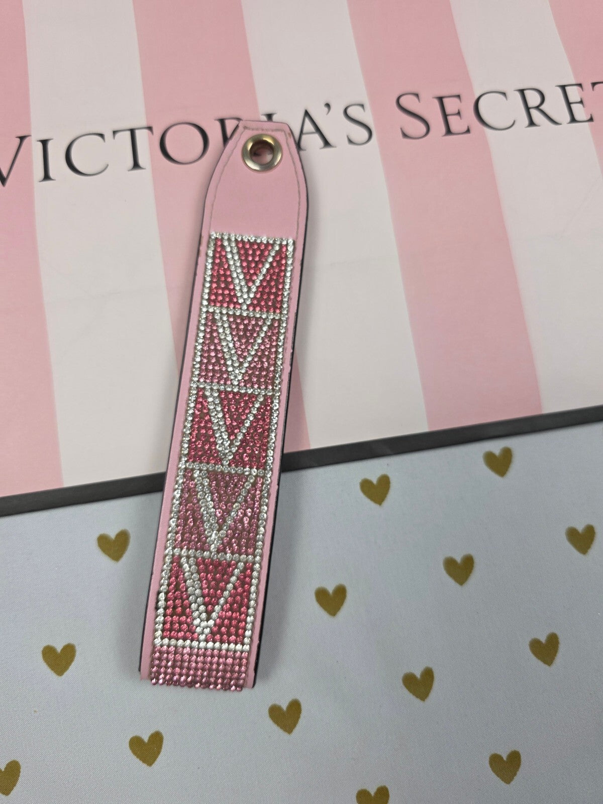 Victoria Secret BLING wristlet strap keychain Logo  Rhinestone Studded Handle