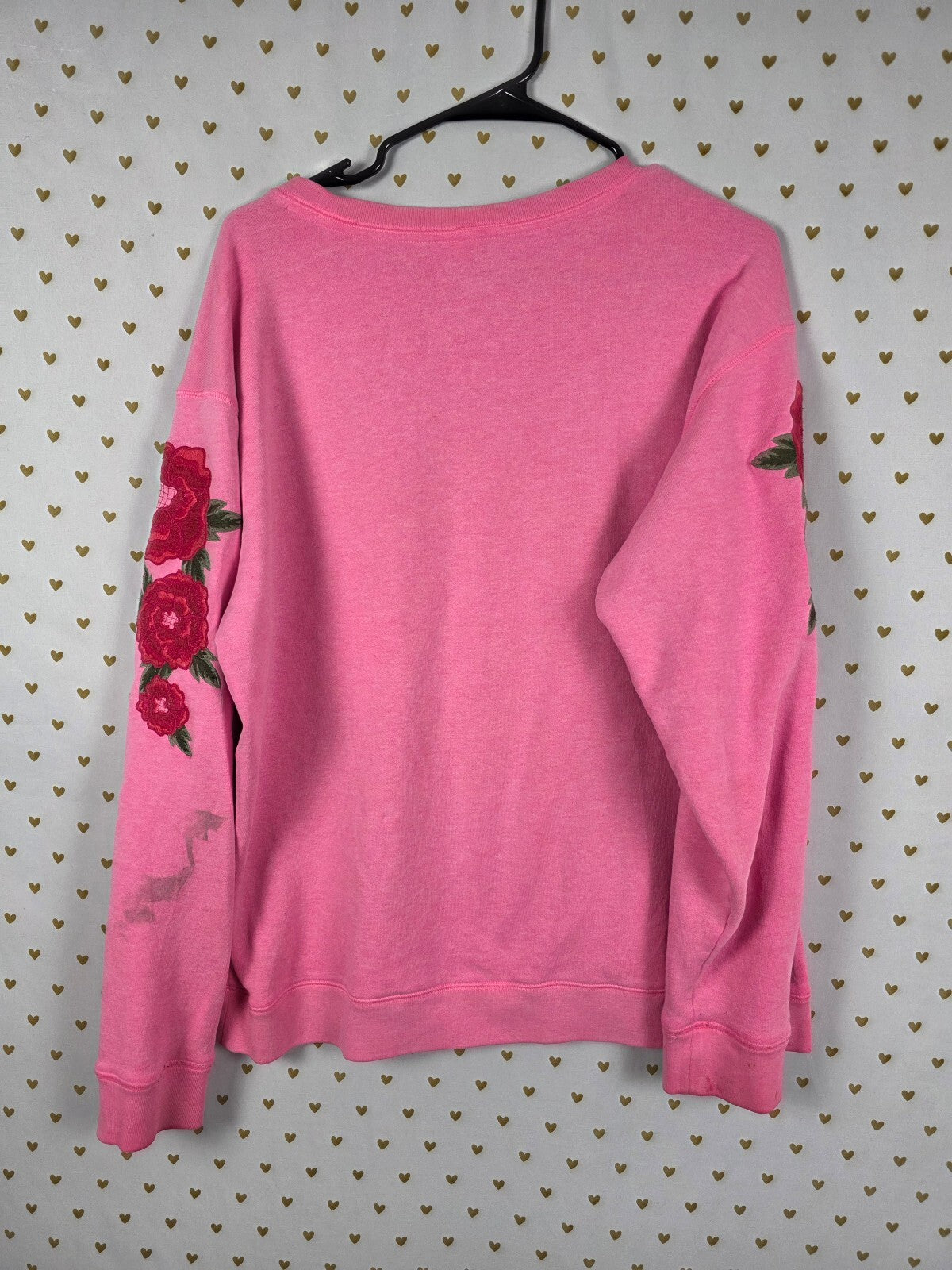 Victorias Secret Pink Bling Rose Embroidered Crew Sweater Shirt Large