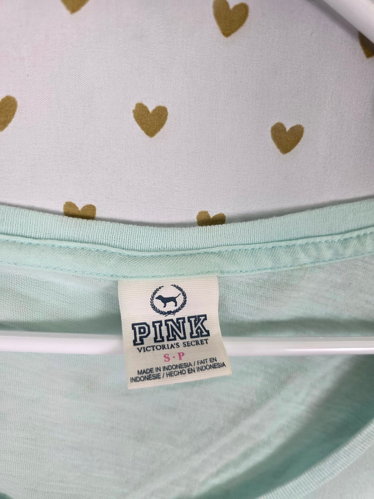 Victorias Secret PINK Vintage Mint Thin Tee shirt Logo Love Small