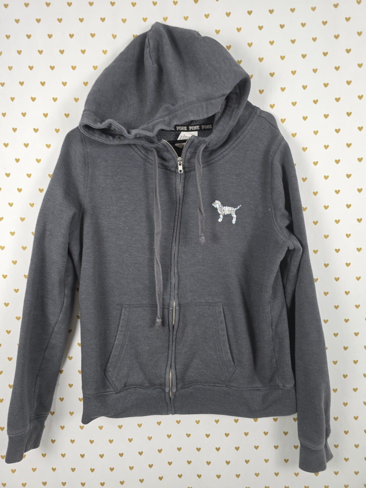 Victorias Secret Pink Gradient BLING Grey Sequined Full Zip Hoodie Jacket LARGE