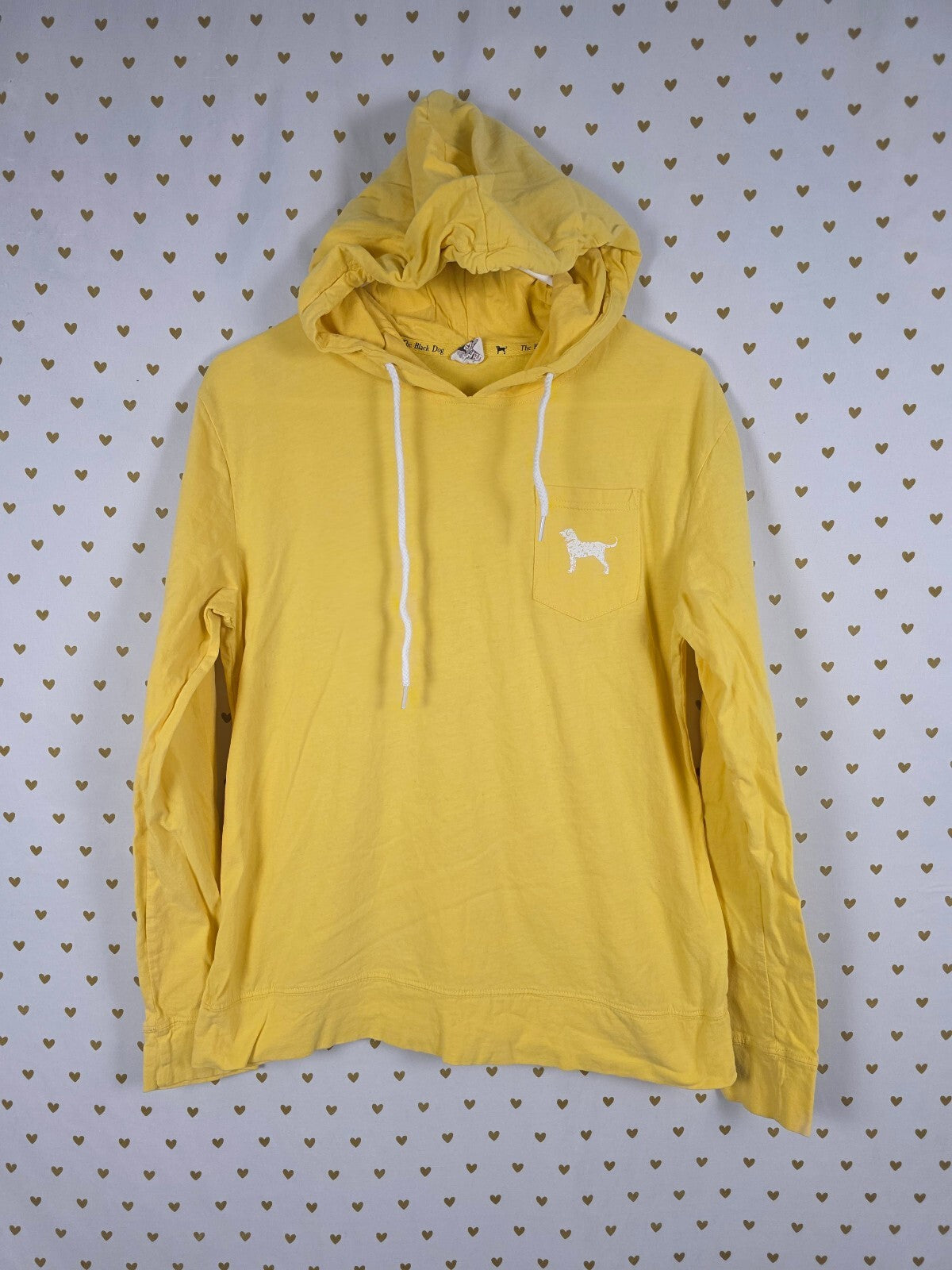 The Black Dog Classic Collection Yellow Hooded Shirt Hoodie Dog Logo Small