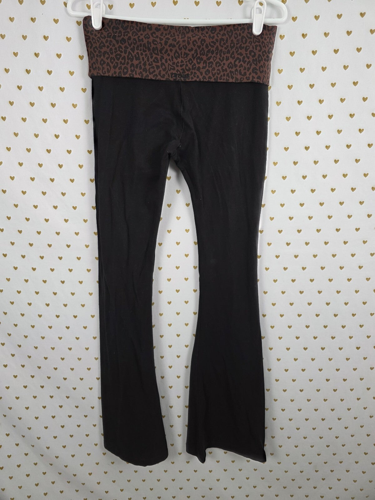 Victorias Secret PINK Foldover Flare Yoga Pants Cheetah Leopard Small