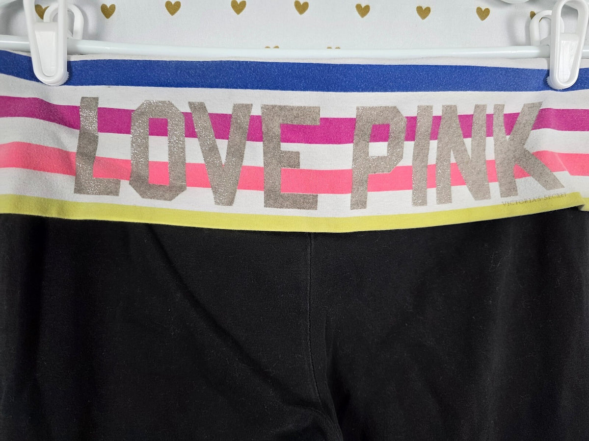 Victorias Secret PINK Rainbow Stripe LOVE Foldover Yoga Pants Skinny Large