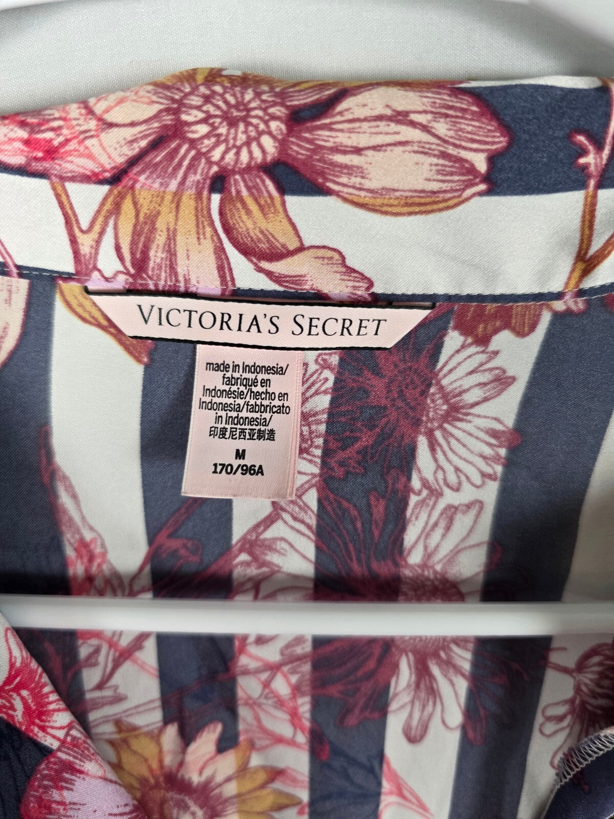Victorias Secret Satin Floral Sleep Shirt Nightgown Button Front Pajama Dress M