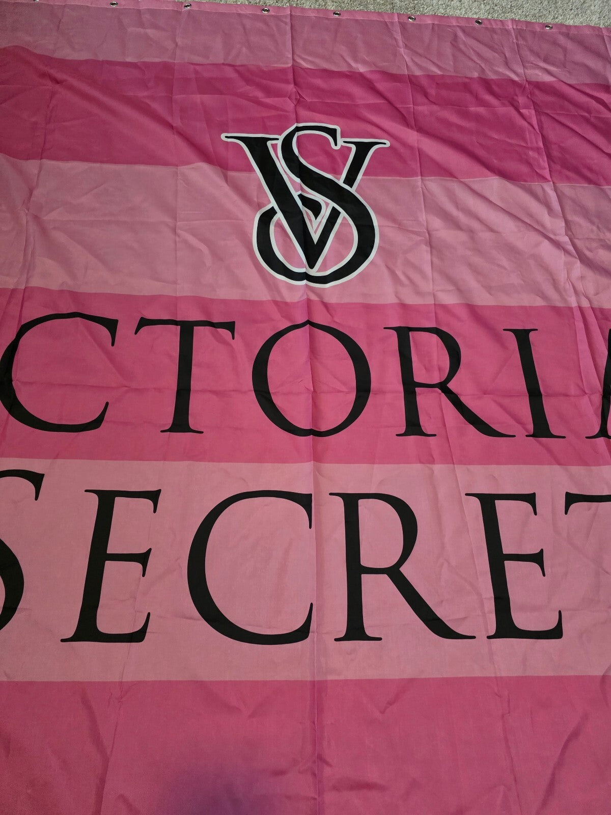 Vintage Victoria's Secret Pink Logo Stripe Logo Shower Curtain 70x72 Rare Bath