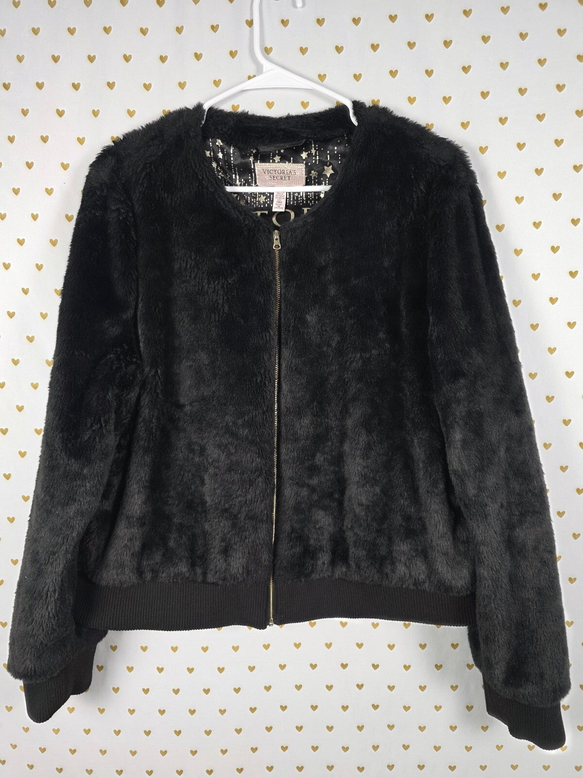 Victoria's Secret 2018 Fashion Show NYC Faux Fur Bomber Jacket XL Black