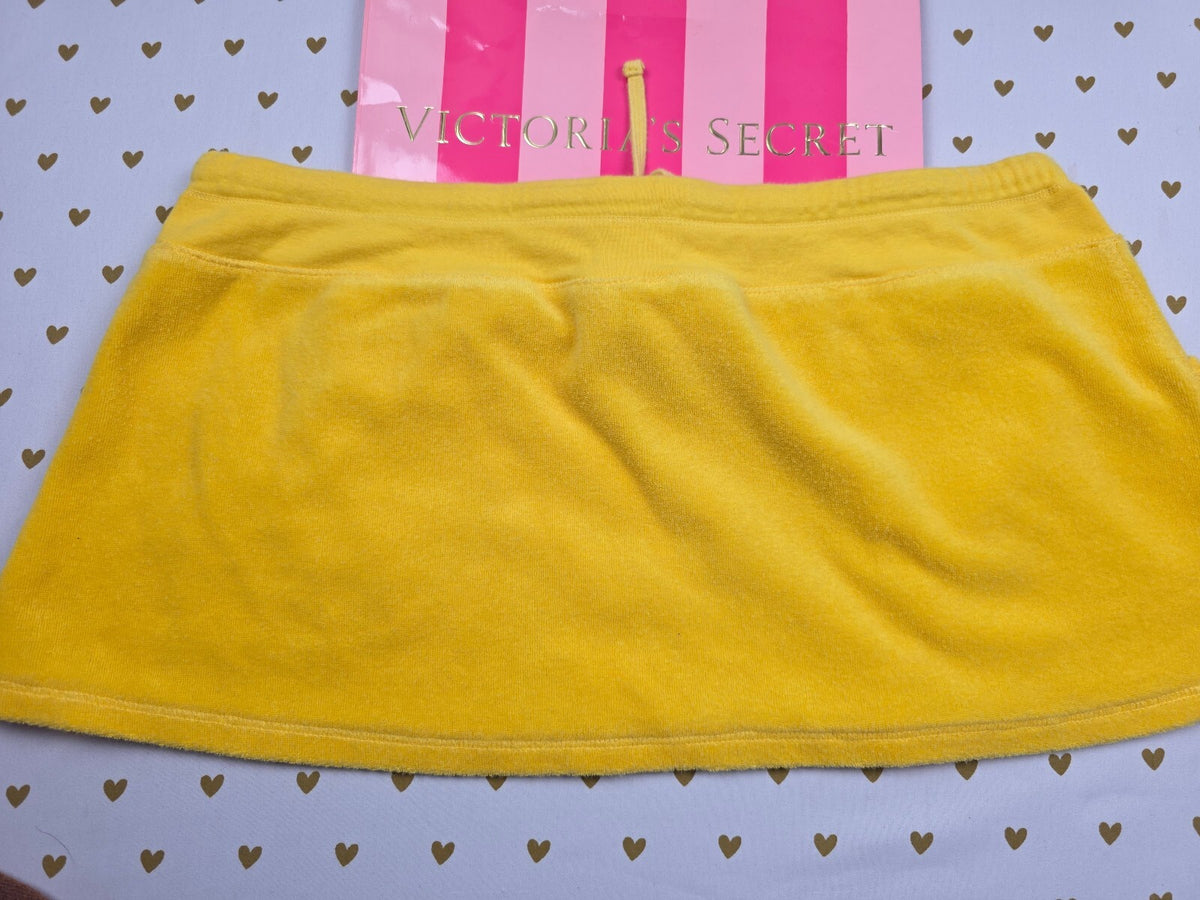 Victorias Secret Yellow Vintage Y2k Velour Mini Skirt Large