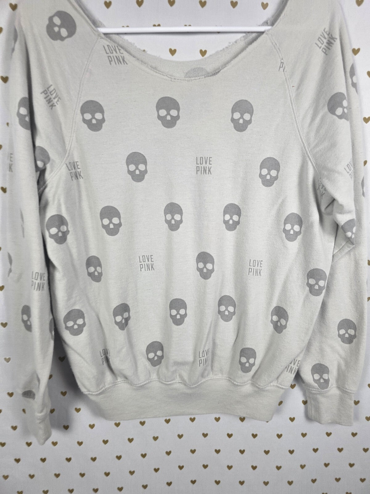 Victorias Secret PINK Slouchy Sweater Shirt Skulls Long Sleeve XS