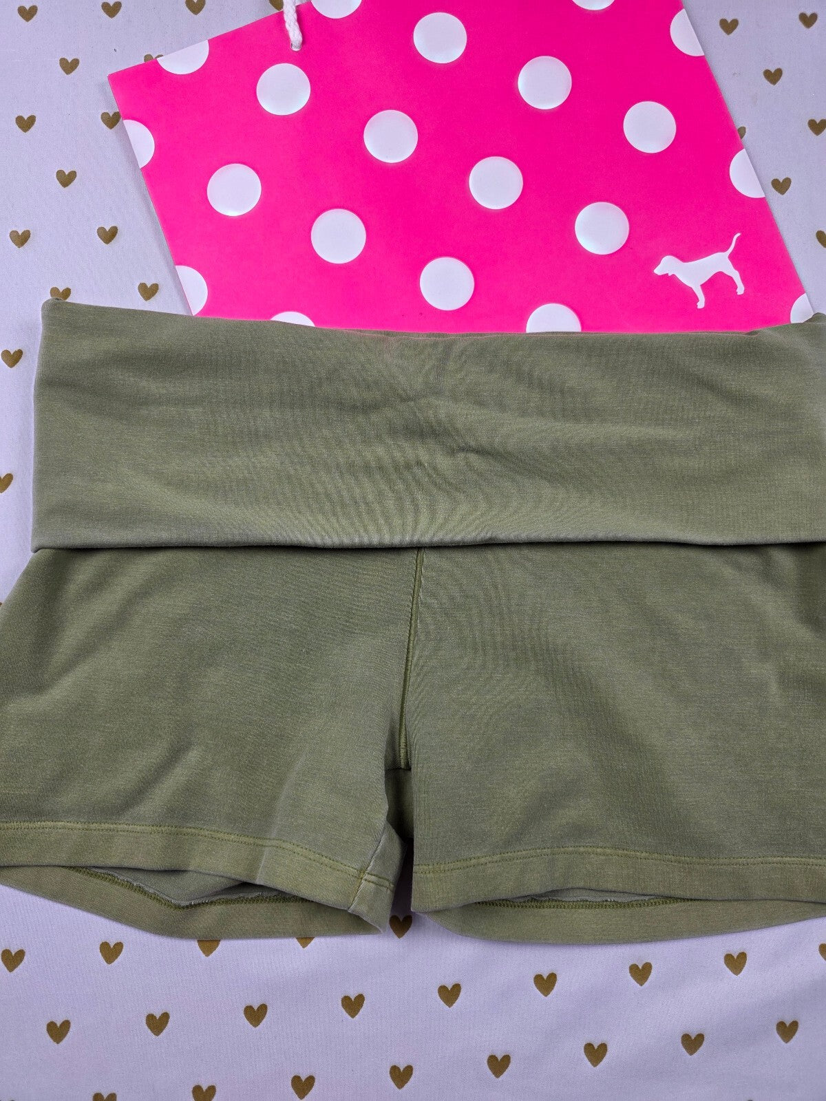 Victorias Secret PINK Foldover Yoga Shorts Green Logo Small