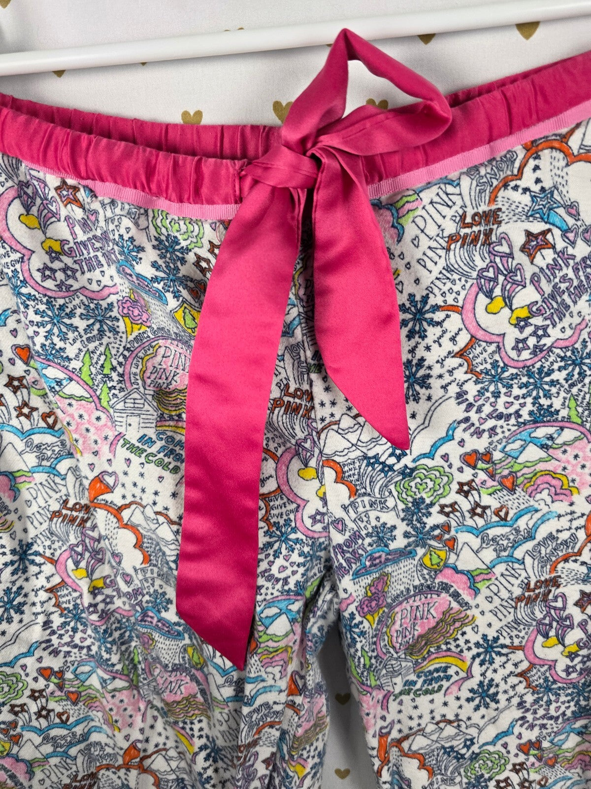 Victorias Secret Pink Vintage Doodle Ruffled XS  Sleep Pants Pajama PJ Bottoms