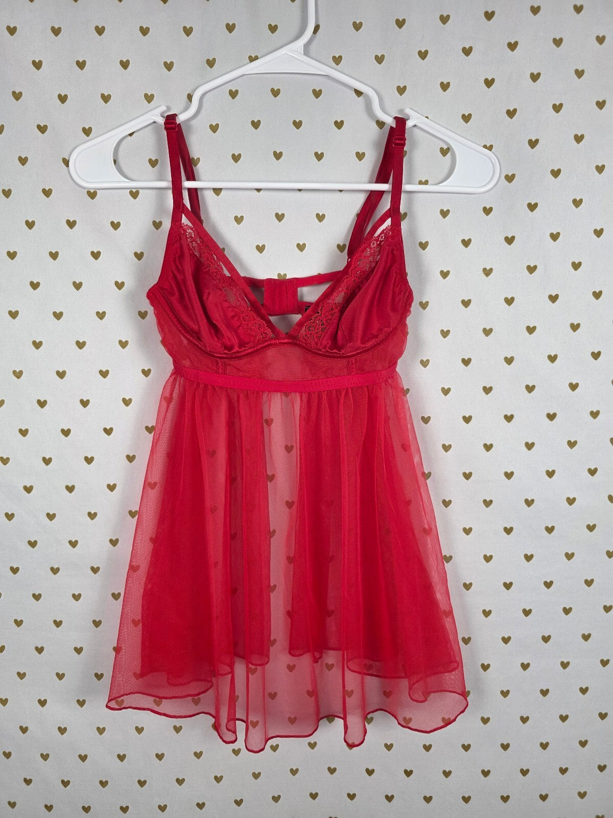 Victorias Secret Red Underwire Sexy Tulle nightie Lingerie Push Up Babydoll Red