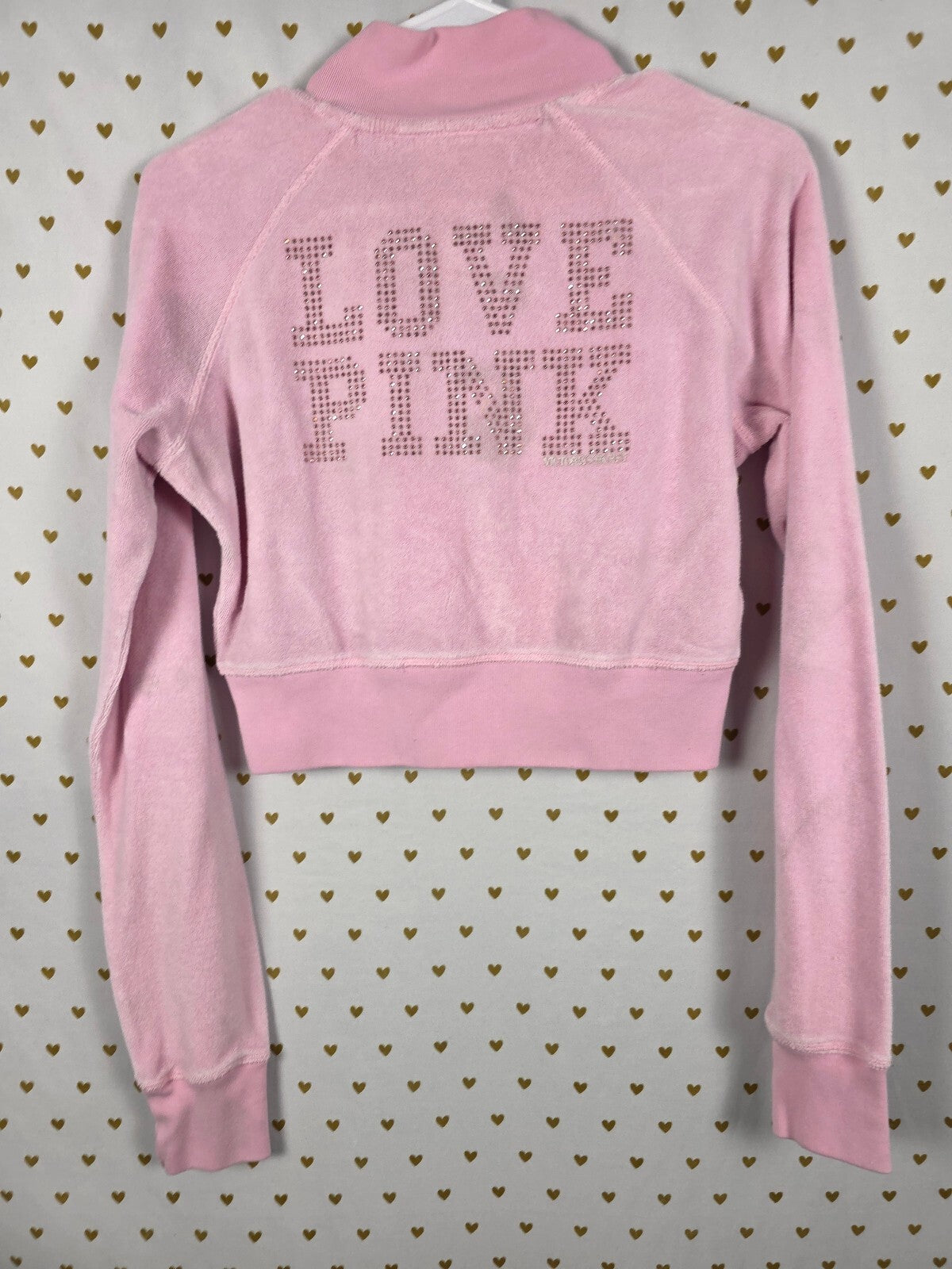 Victoria's Secret PINK Terry Crop Jacket Pink Rhinestone LOVE Full Zip MEDIUM