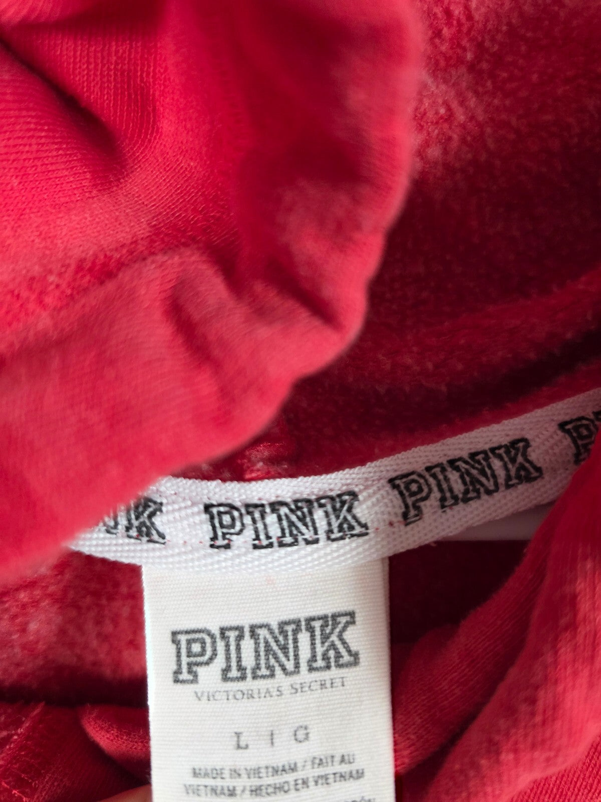 Victorias Secret Pink Embroidered Hooded Sweater Shirt Logo LARGE