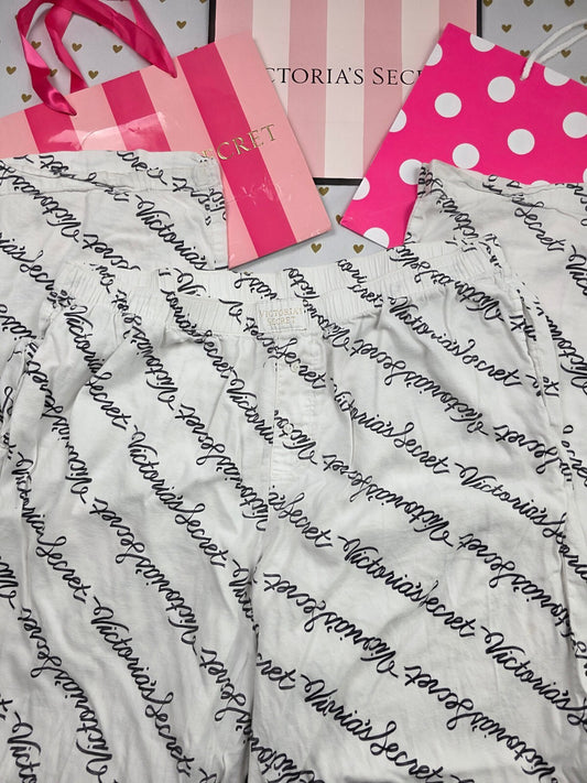 Victorias Secret Large Logo White Sleep Pants Pajama PJ Bottoms