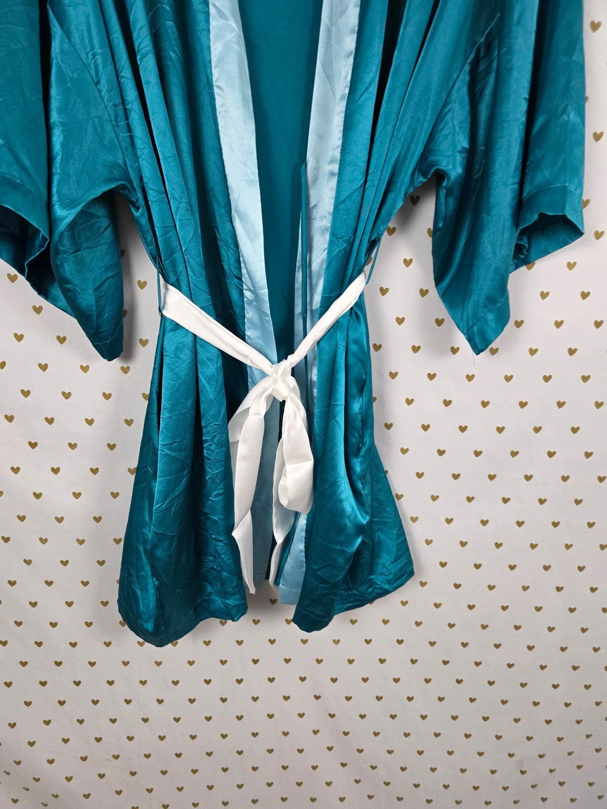 Victorias Secret Teal Satin Silky Robe Pockets Lounge One Size Fits all