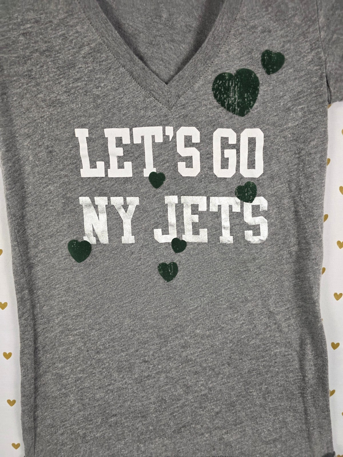 Vintage VS PINK NY Jets NFL V Neck Tee XS 5th Ocean Gray Green Hearts