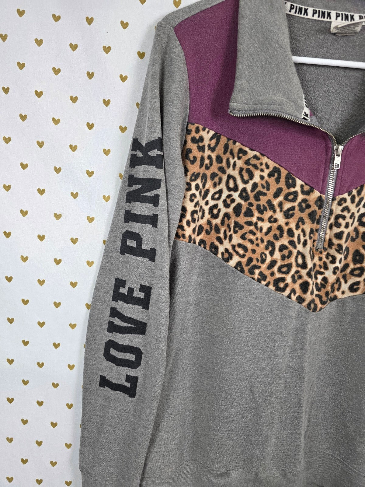 Victorias Secret Pink Leopard Cheetah Quarter Zip Sweater SET MEDIUM Sweats 2pc