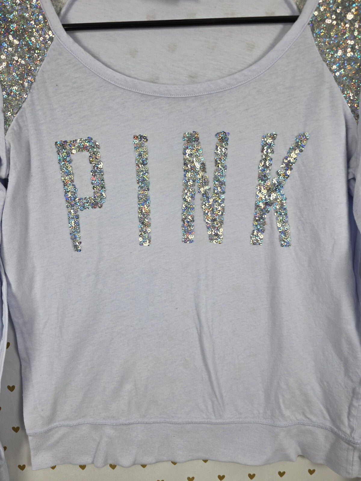 Victorias Secret PINK BLING Long Sleeve Logo Tee shirt sequined SMALL