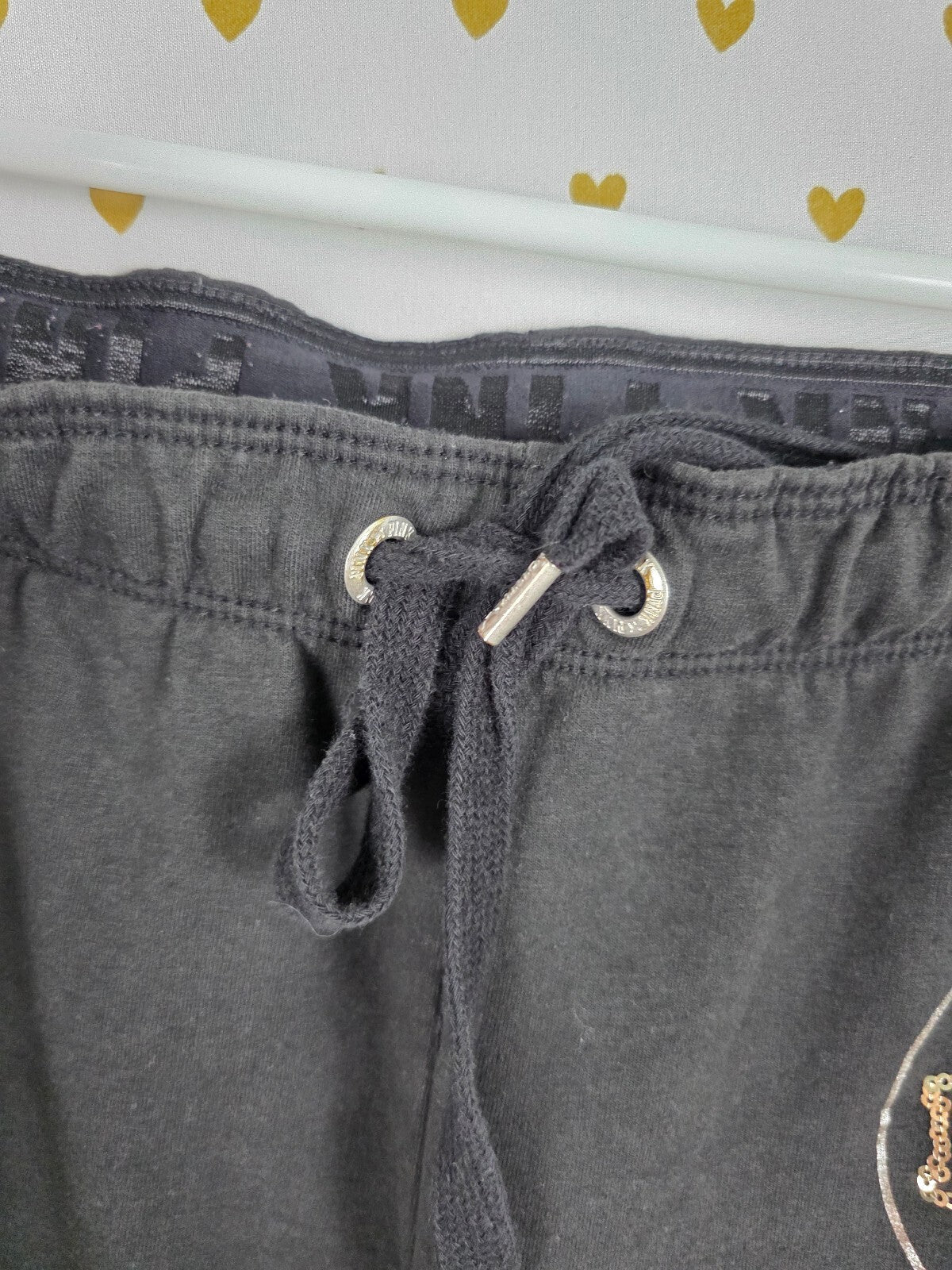 Victorias Secret PINK BLING Striped Gold Silver MEDIUM Sweats Sweatpants SEQUIN