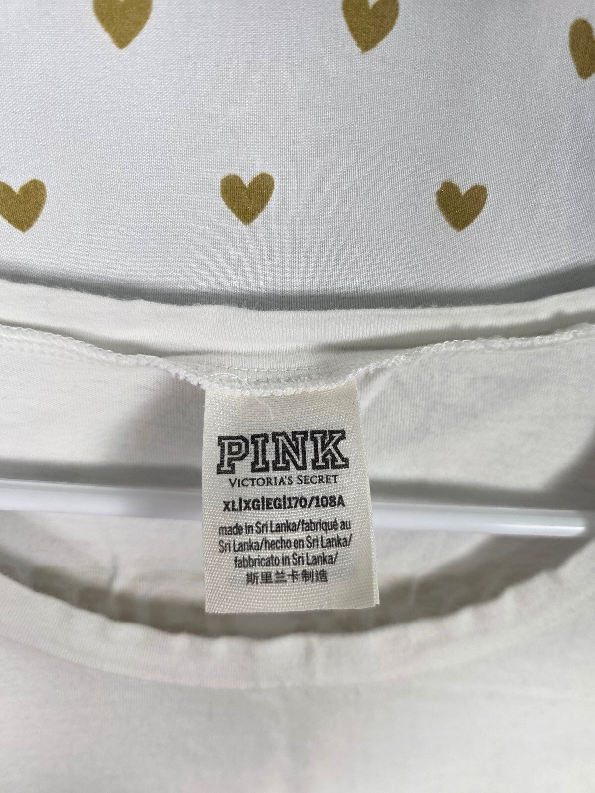 Victorias Secret PINK HTF Bling Sequined 86 White Tee Shirt Silver XL