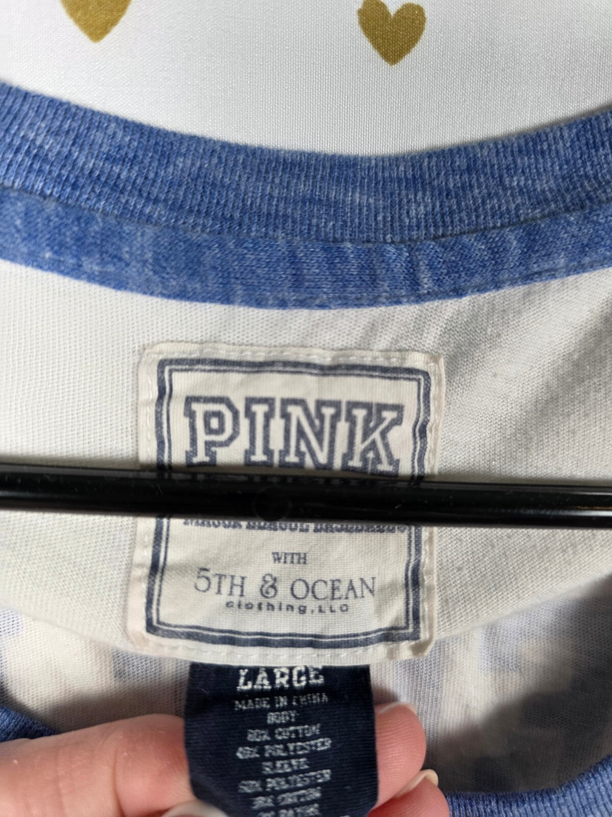 Victoria's Secret PINK NY Mets 5th & Ocean Baseball Raglan Tee Shirt Large L