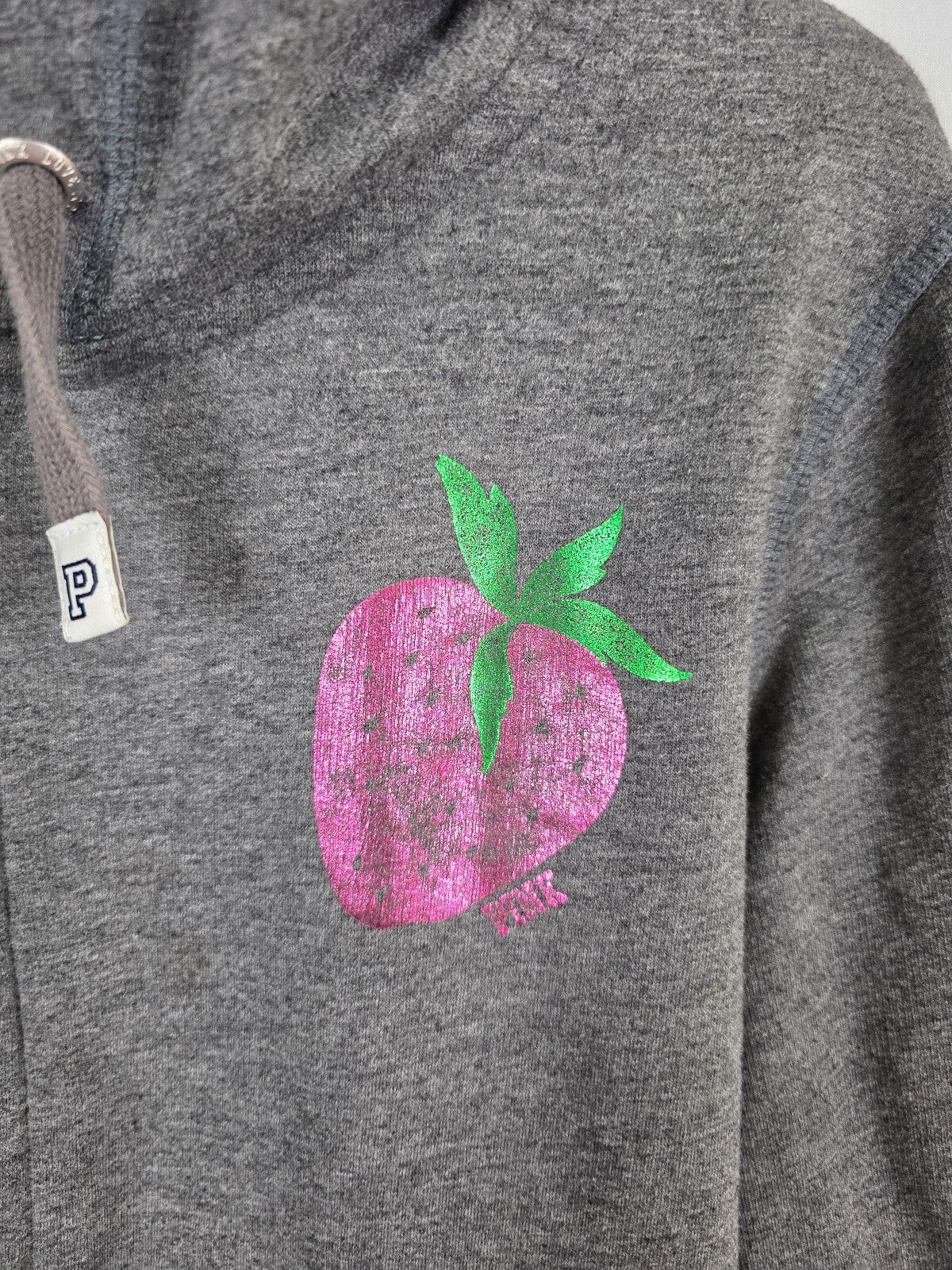Victorias Secret Pink Vintage Y2k Large Grey Full Zip Hoodie Jacket Logo HTF