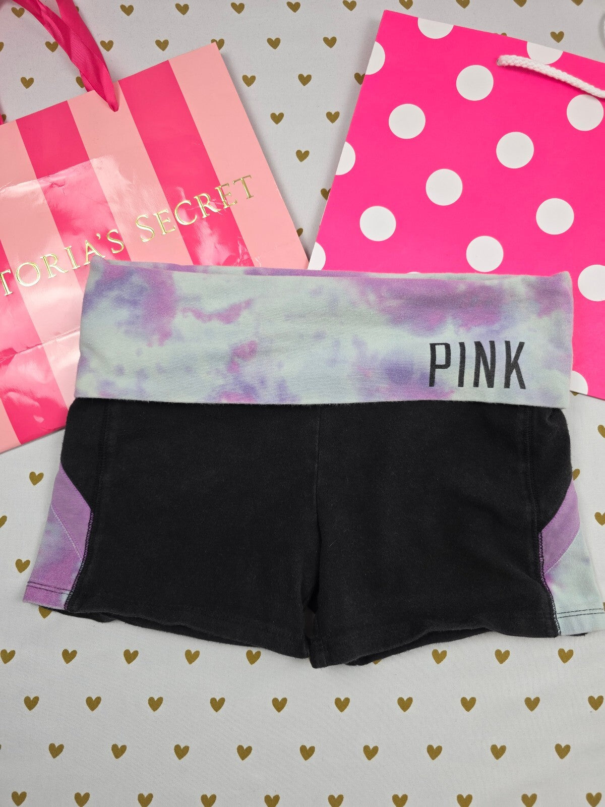 Victorias Secret PINK Foldover Yoga Shorts Logo Tye Dye XS
