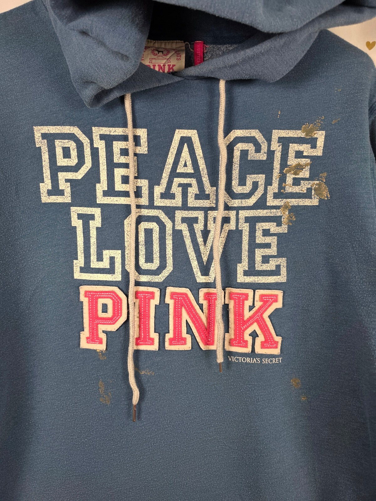 Victorias Secret PINK PEACE LOVE Hoodie DRESS vintage Y2k Pocket SWEATER HTF
