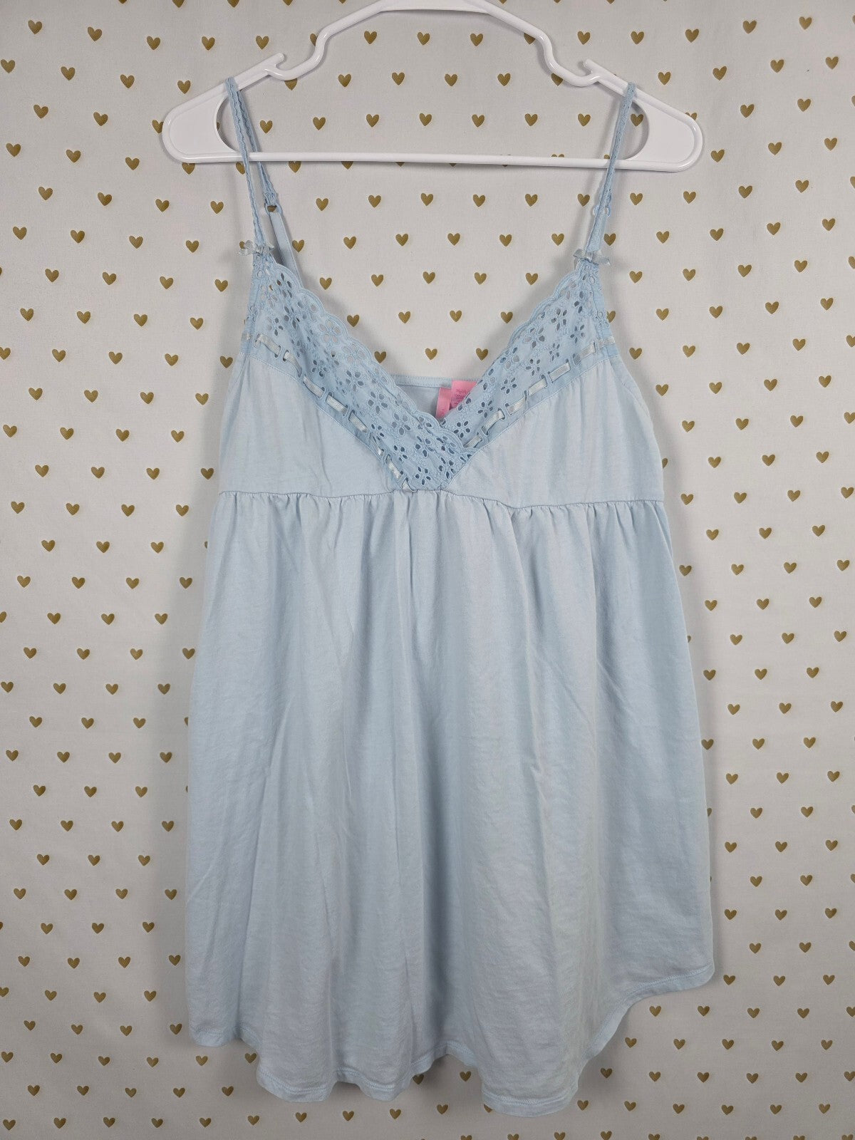 Victorias Secret Vintage Cotton Blue Eyelet Nightie Sleep Dress Lingerie Medium