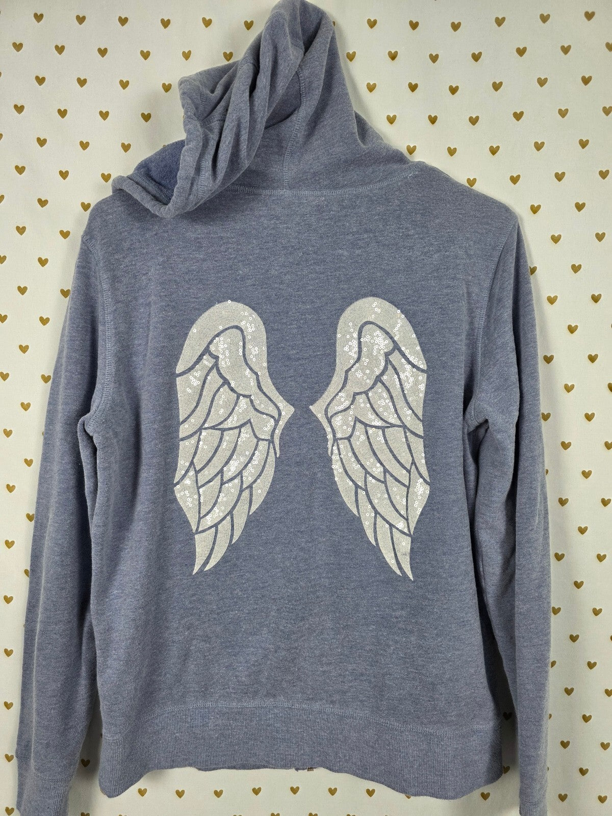 Victorias Secret ANGELS Blue BLING Sequined Wings Full zip hoodie jacket MEDIUM
