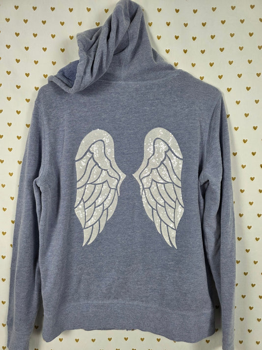 Victorias Secret ANGELS Blue BLING Sequined Wings Full zip hoodie jacket MEDIUM