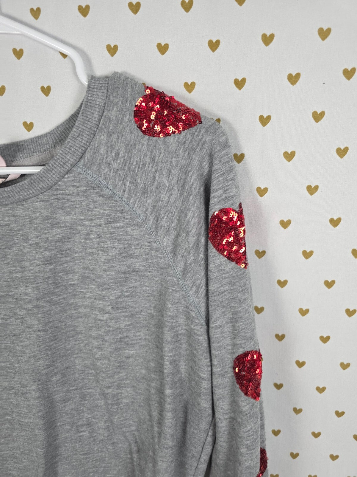 Victorias Secret Bling Red Sequined Hearts long sleeve Sweater Shirt Small