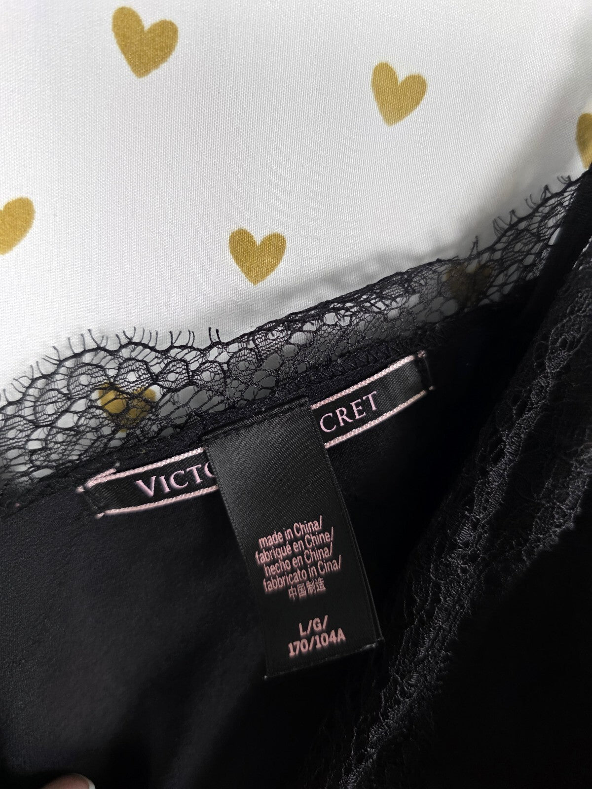 Victorias Secret Black Satin Slip Dress Lace accent LARGE Nightie Lingerie
