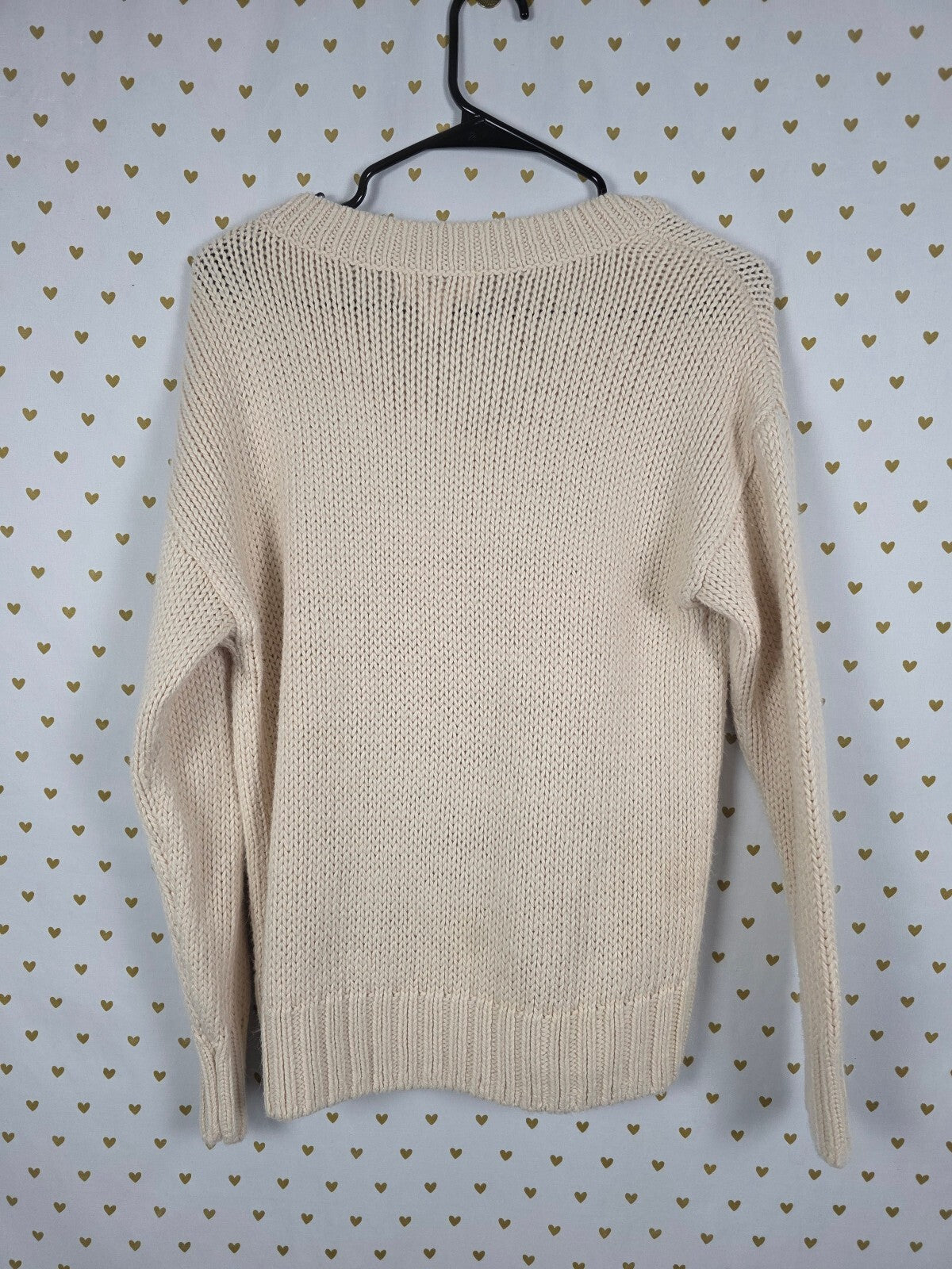 Victorias Secret Pink Cream V neck Heavy Knit Sweater Long Sleeve Small