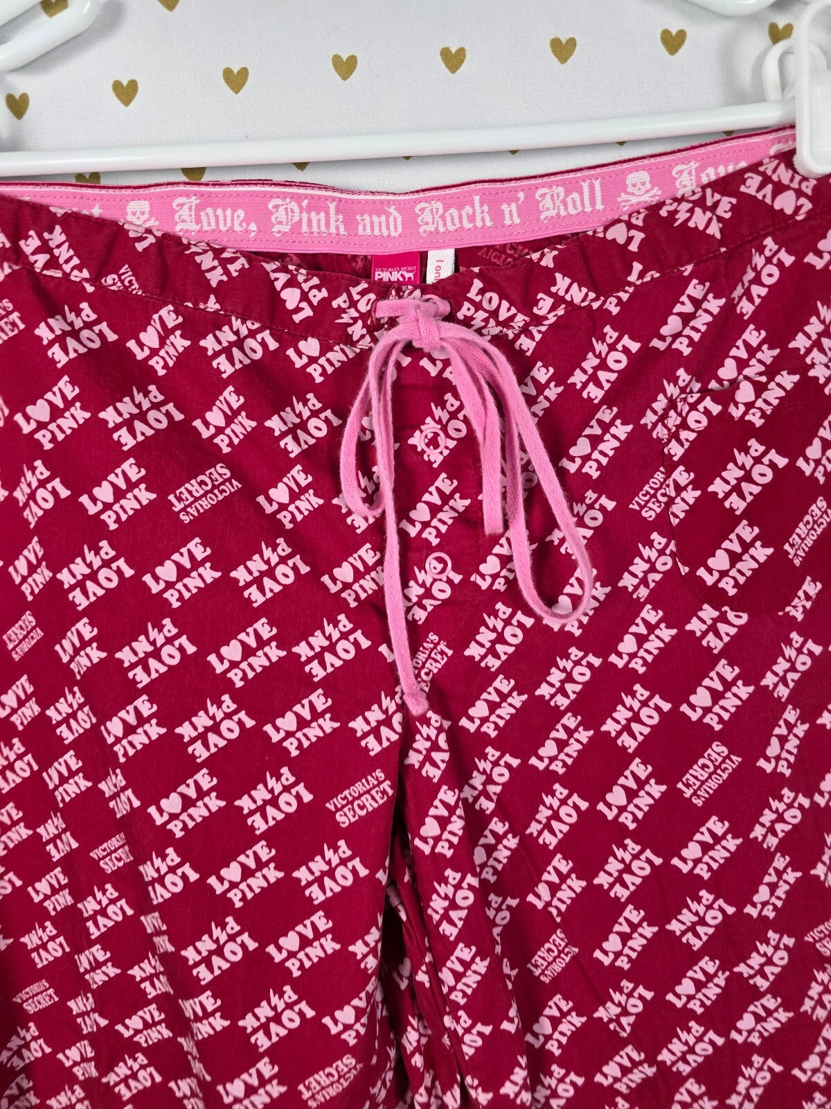 Victoria's Secret PINK Love Pink Rock N Roll Pajama Pants M Y2K All Over Logo