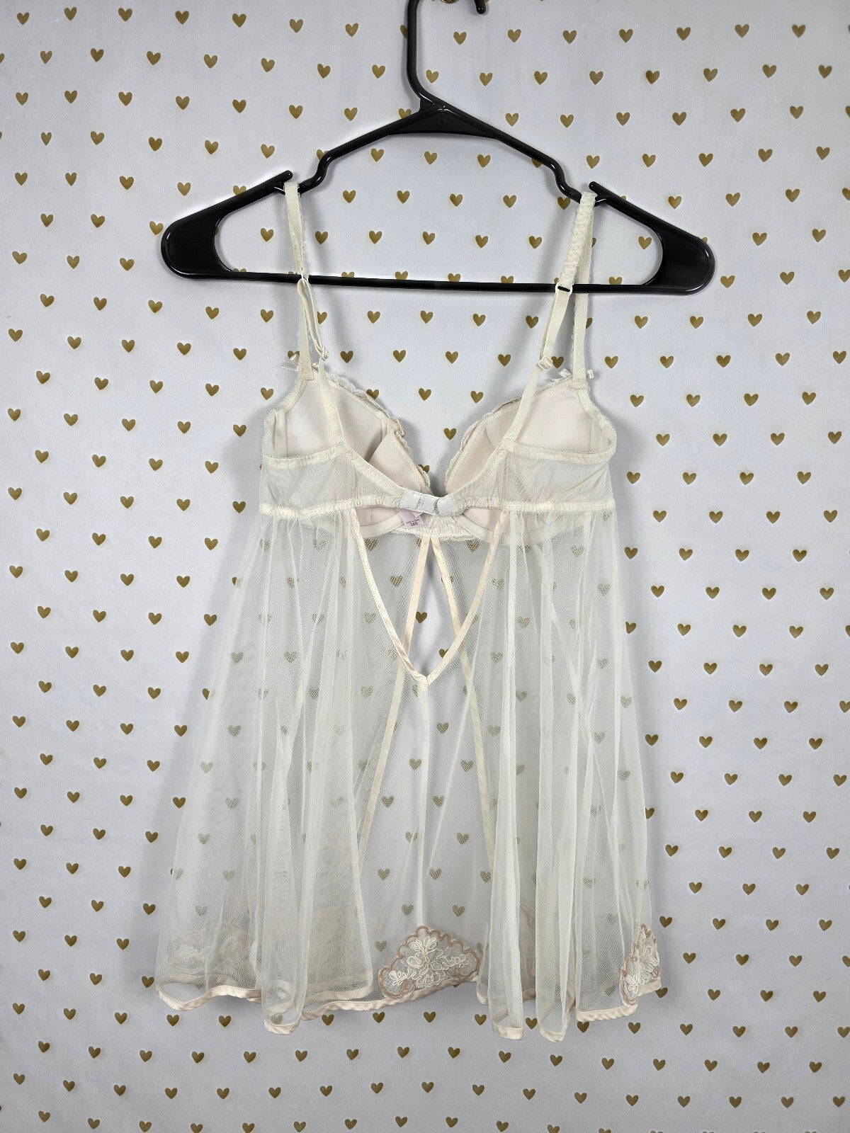 Victoria's Secret 34B 2007 Ivory Sheer Mesh Lace Babydoll Lingerie Y2K