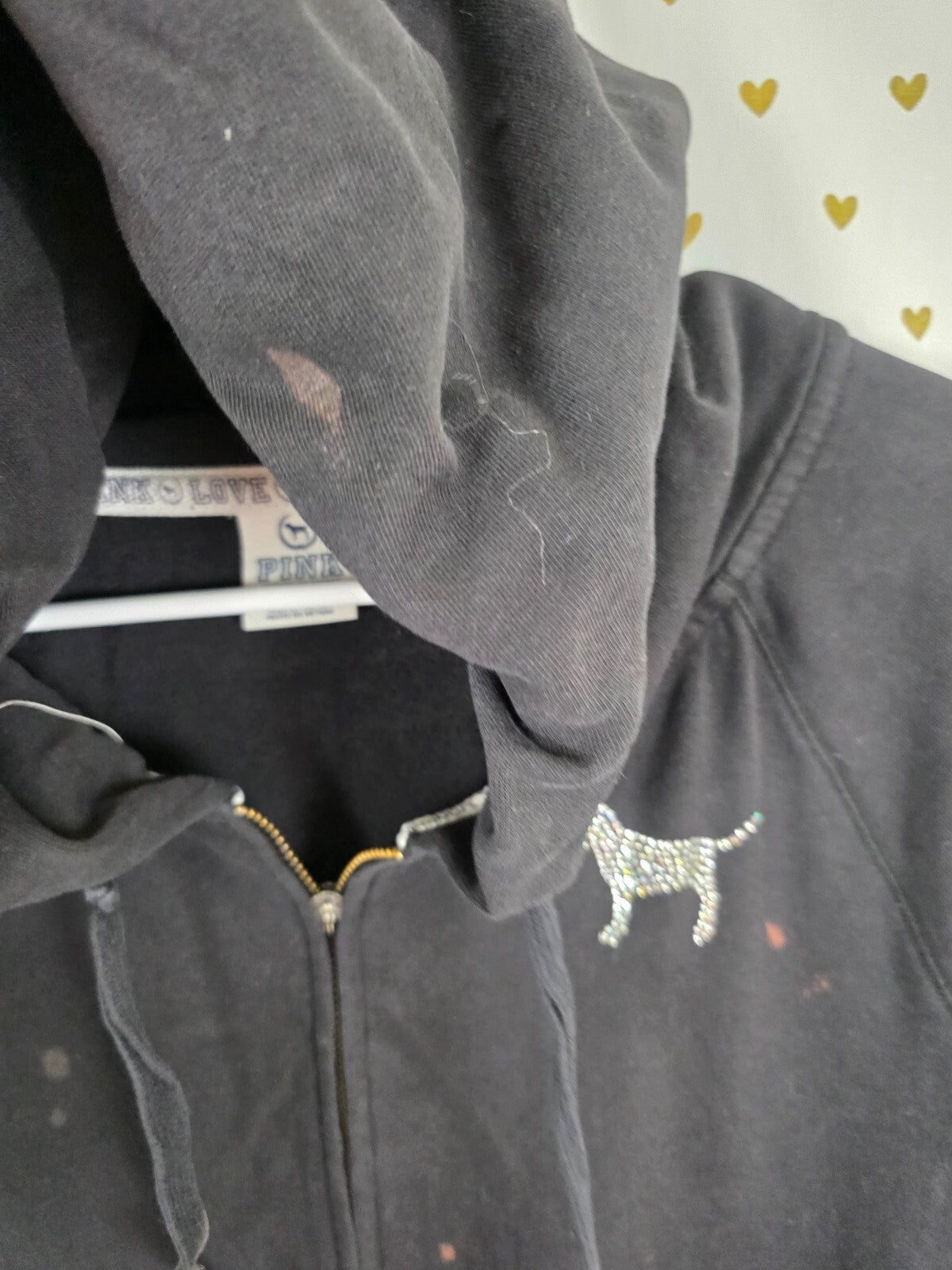 Victorias Secret Pink Vintage Flawed Bling Studded Hoodie Jacket Y2k Medium