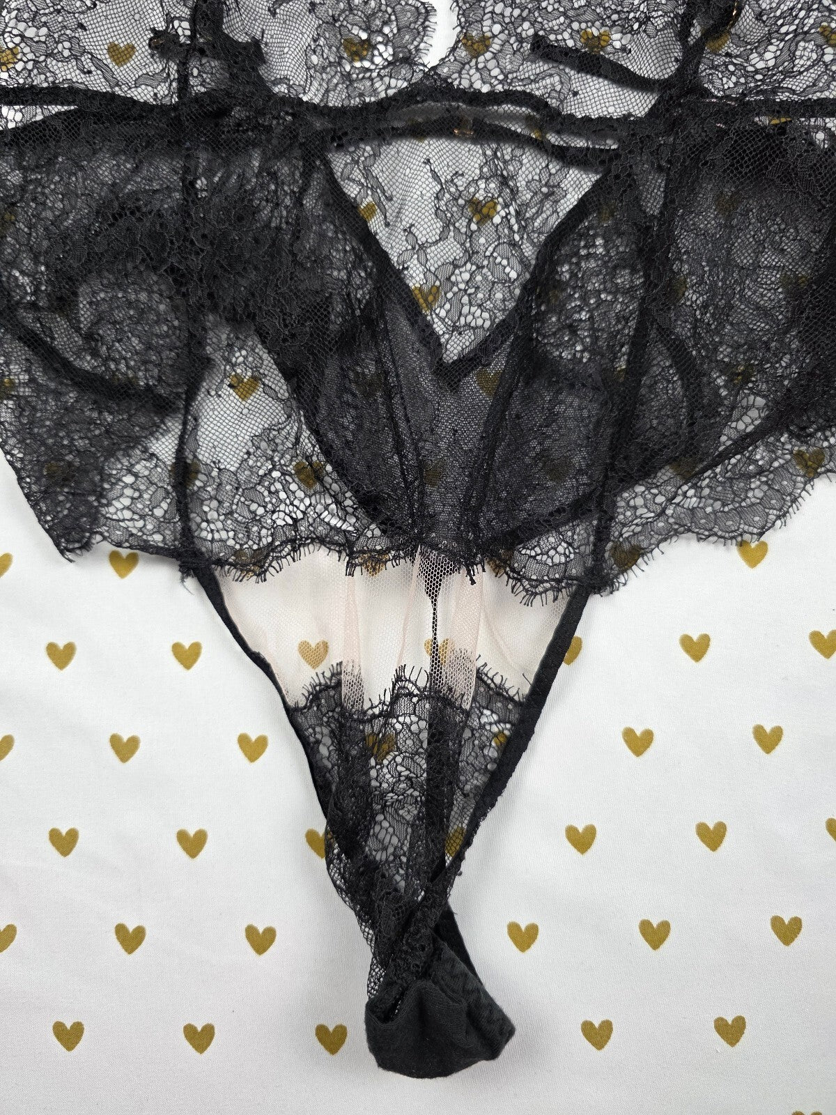 Victorias Secret Sheer Lace Sexy Lingerie Teddy Bodysuit Black V String Large