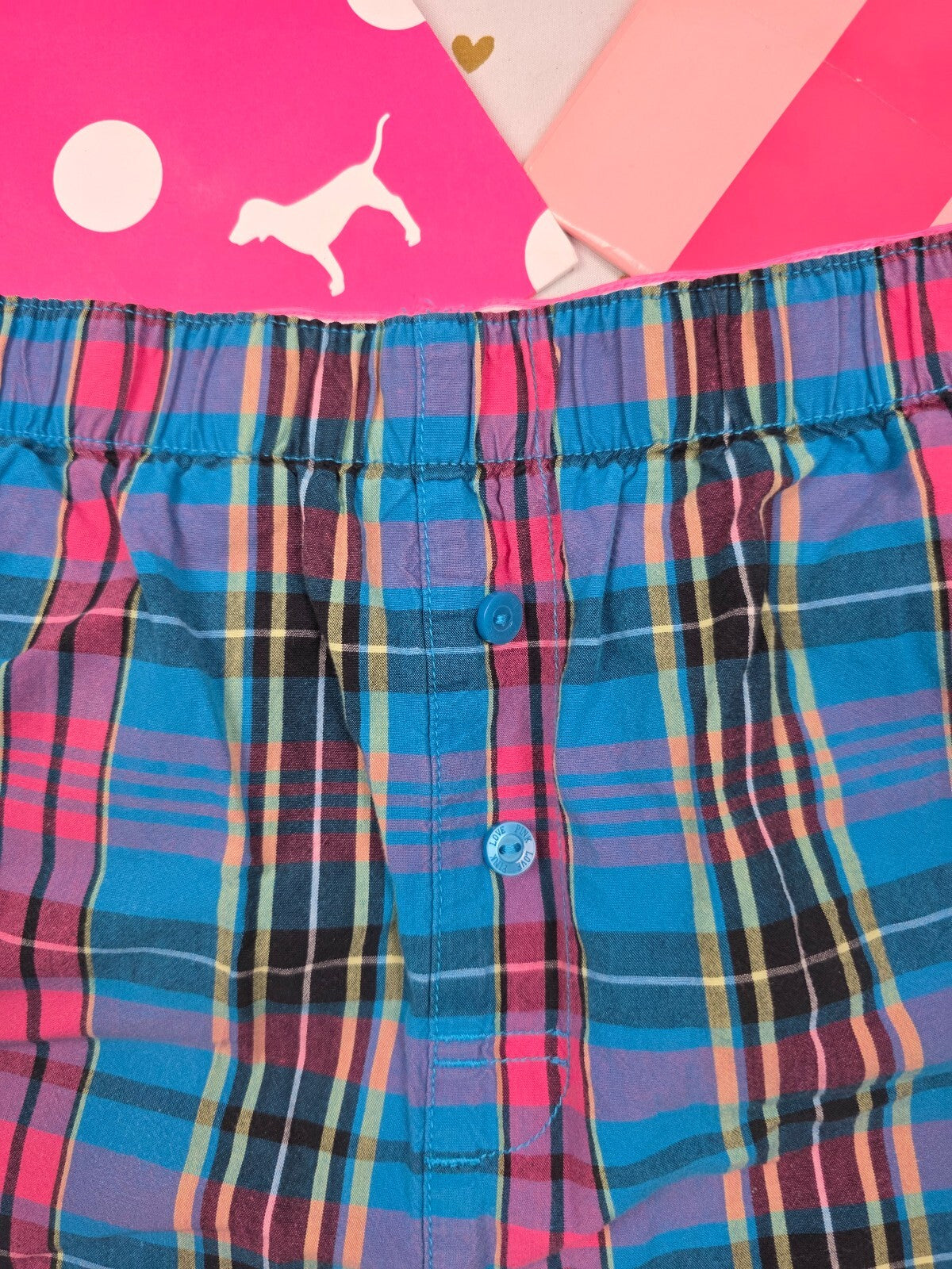 Victorias Secret PINK Vintage Plaid Logo butt Sleep Shorts Boxers Pajama Bottoms