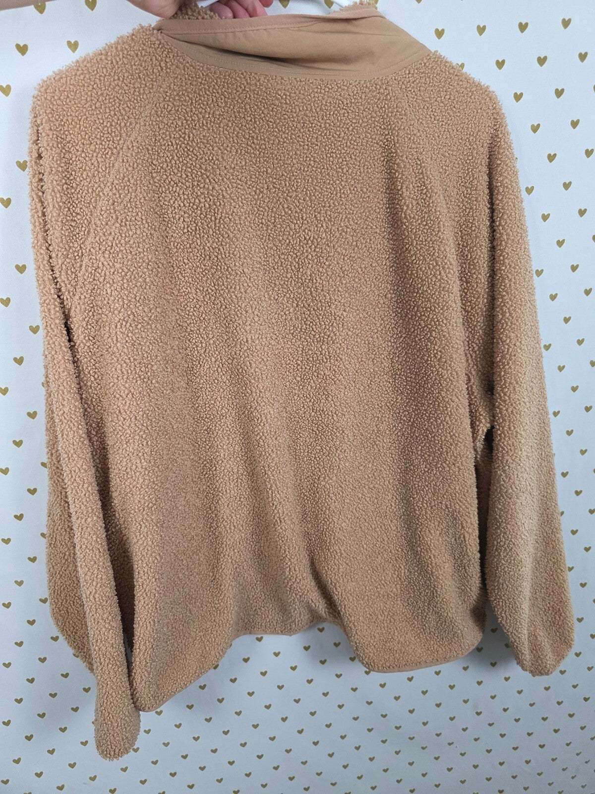 Victoria's Secret PINK Teddy Sherpa Snap Jacket Tan Fleece Zip Pockets XL