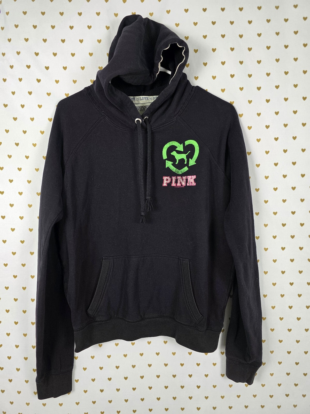 Victorias Secret Pink Vintage Pullover Hoodie LOVE Recycle Y2k MEDIUM