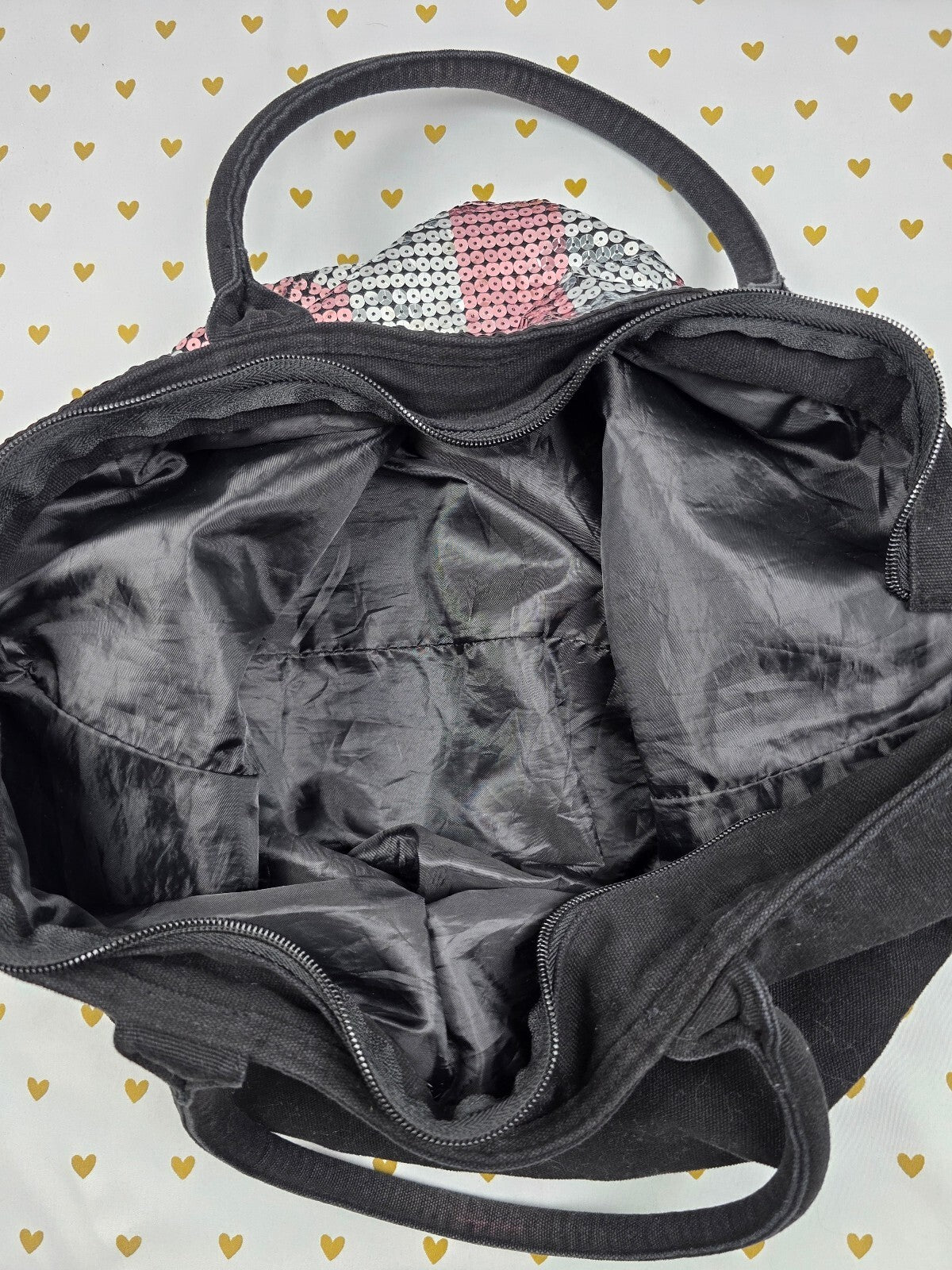 VICTORIA'S SECRET BLING Signature Tote Bag Canvas Black Sequined Iconic