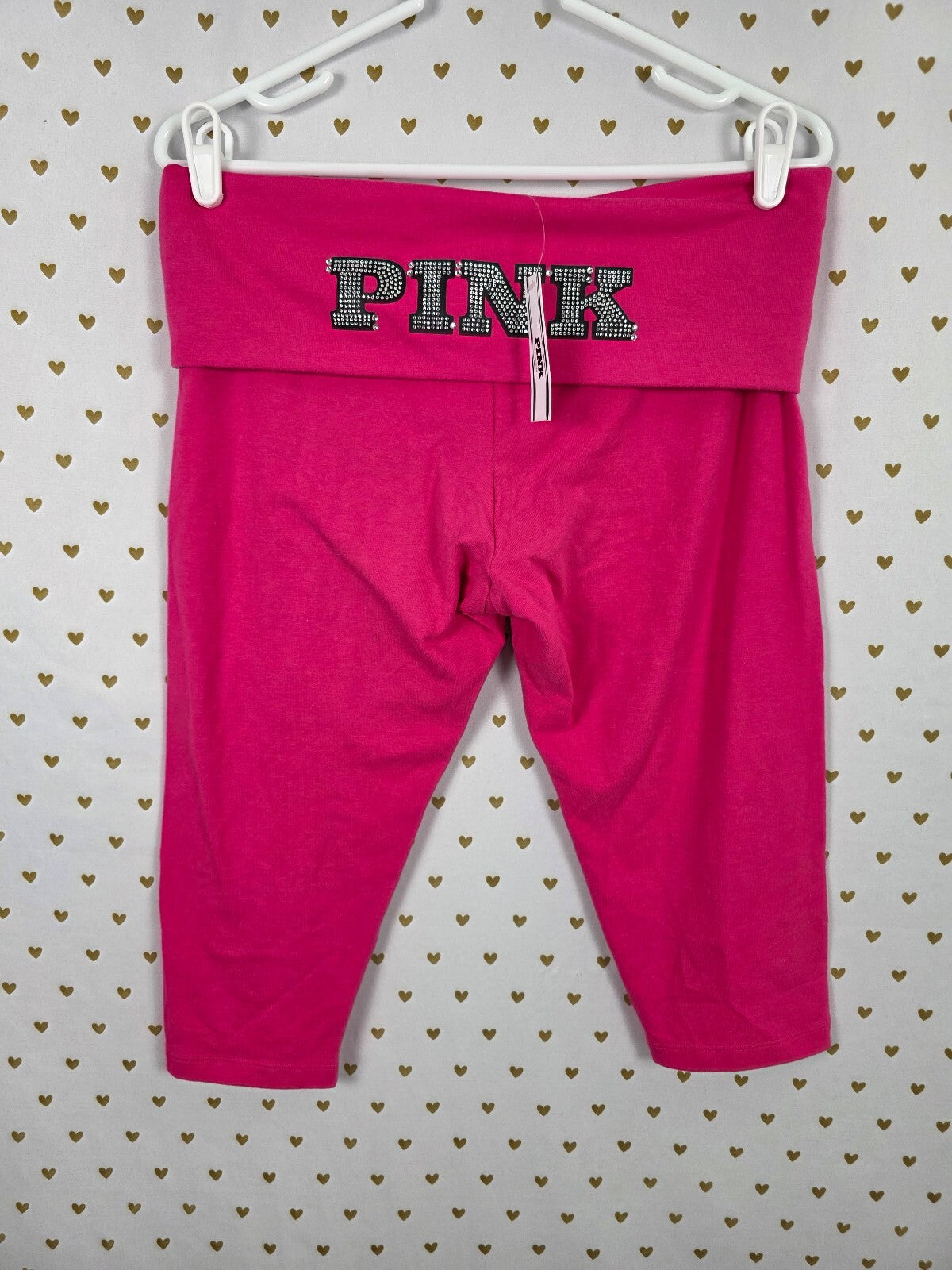 Victorias Secret PINK New NWT Foldover Yoga Pants Logo studded Capri Pants L