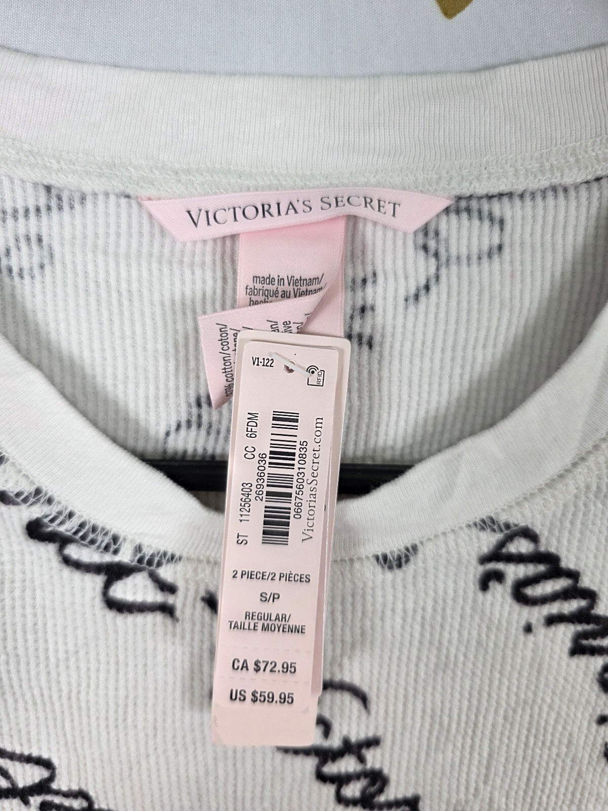 Victorias Secret NEW Thermal Waffle Long Sleeve Logo Tee SMALL NWT