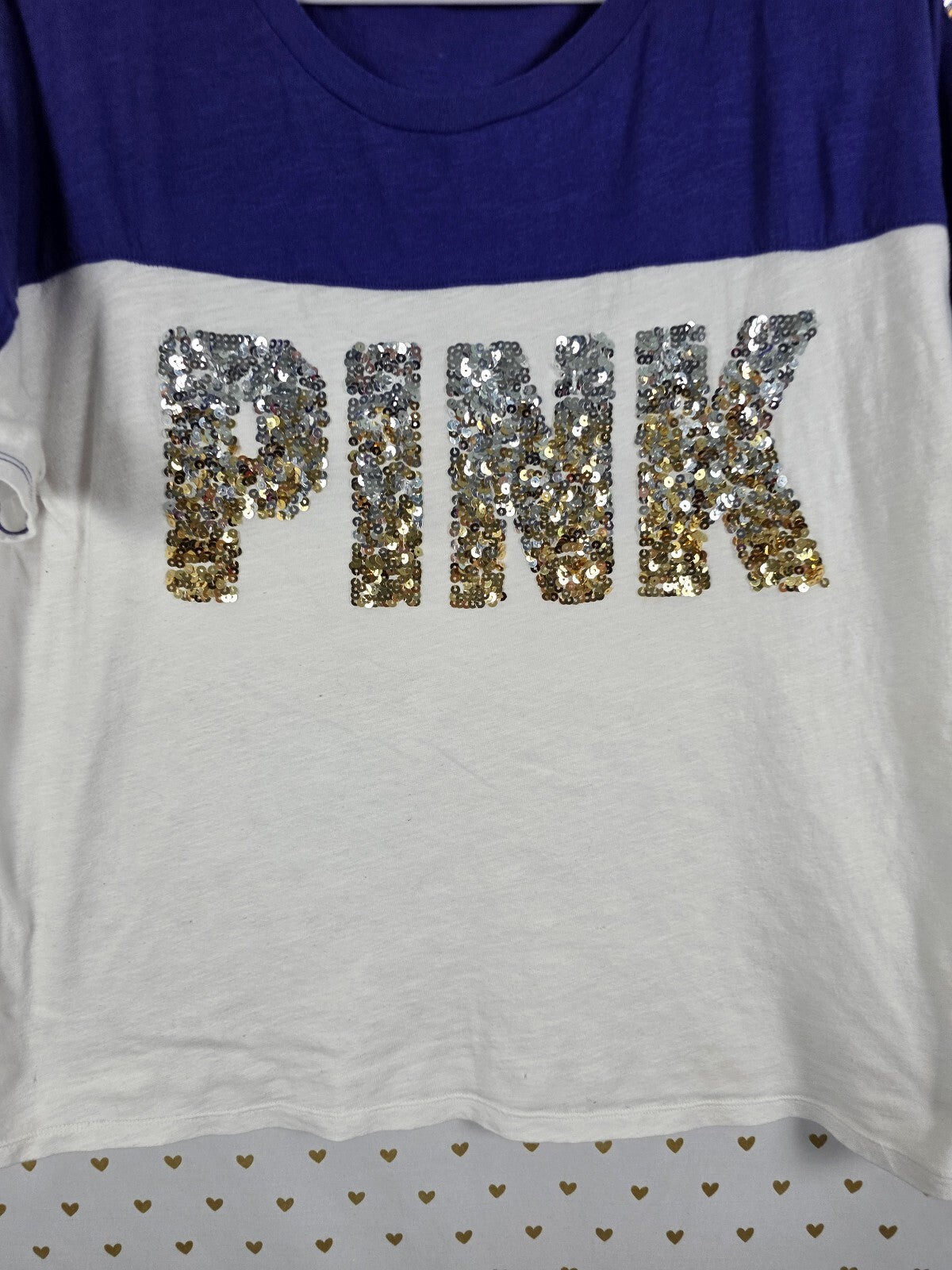 Victorias Secret PINK Gradient Bling Logo colorblock Tee shirt LARGE