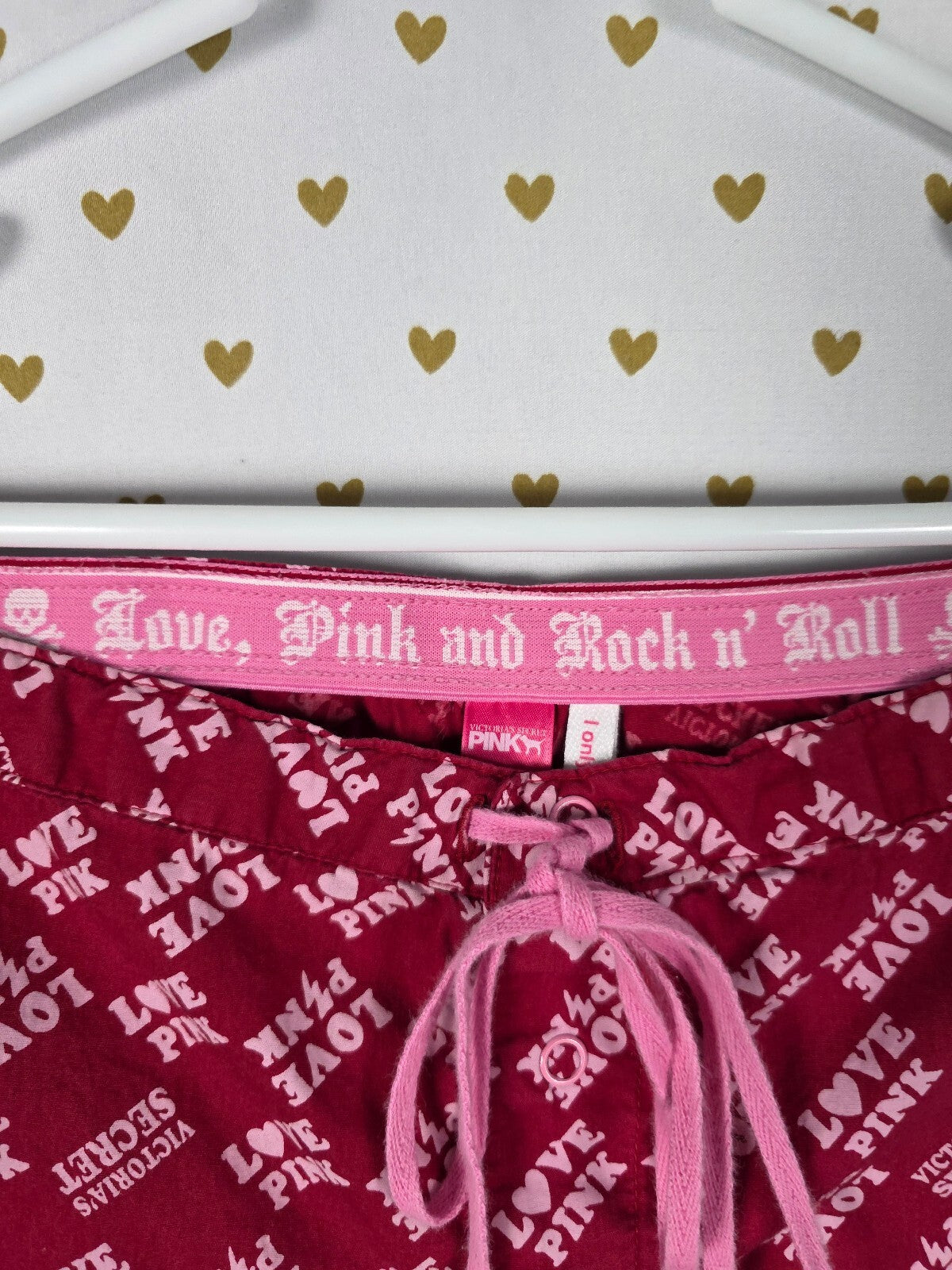 Victoria's Secret PINK Love Pink Rock N Roll Pajama Pants M Y2K All Over Logo
