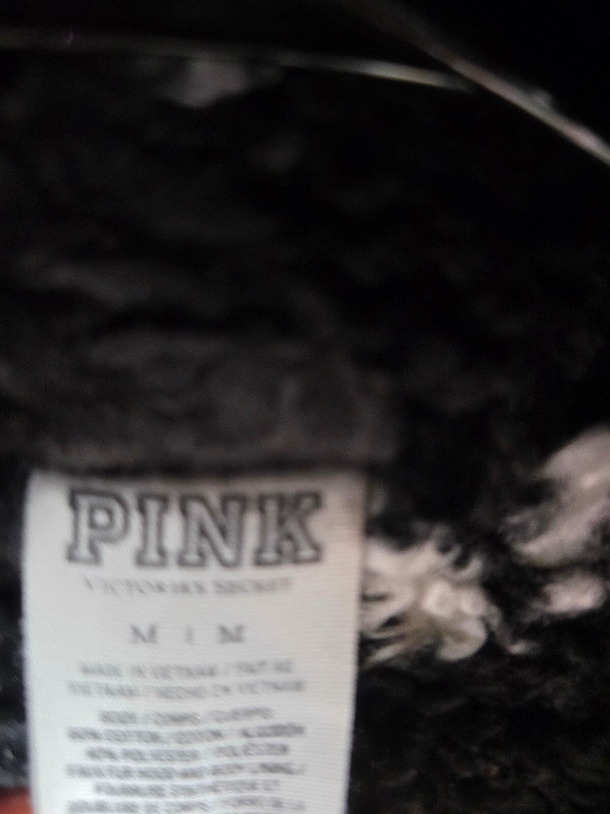 PINK Victoria's Secret Sherpa FUR Lined Hoodie Black Full Zip Logo Jacket Medium