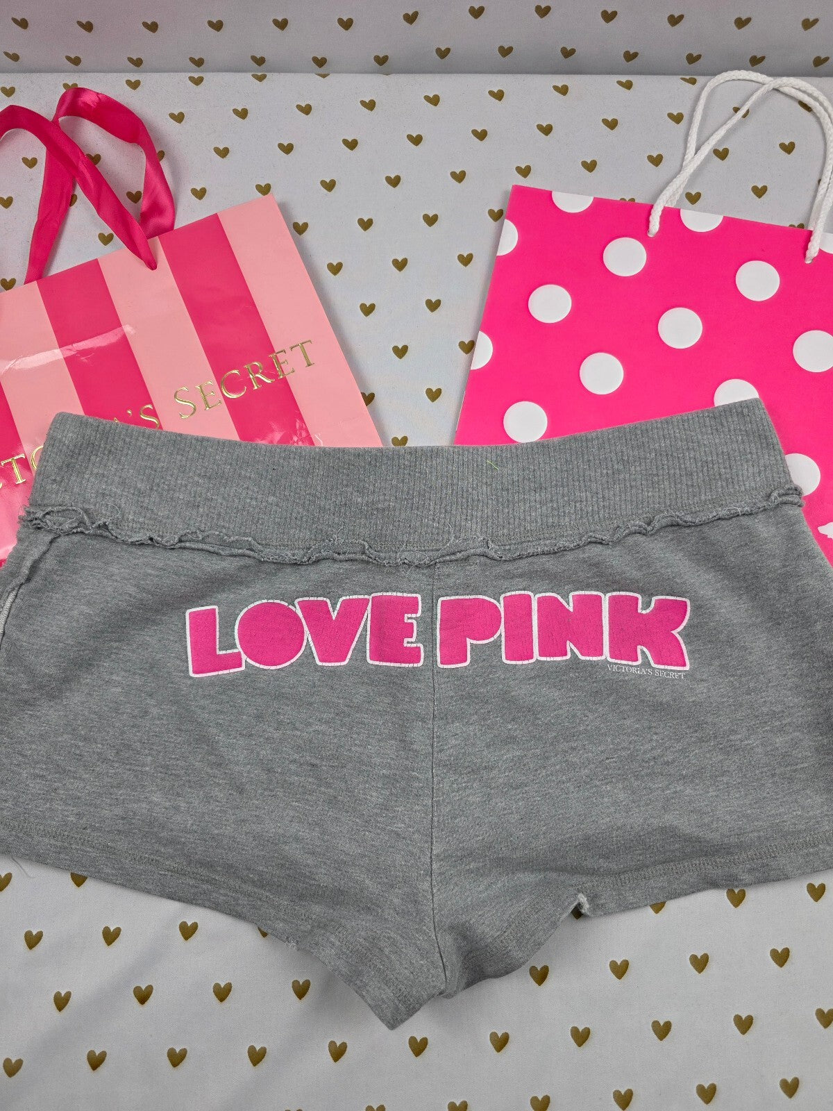 Victorias Secret PINK LOVE Logo Butt Vintage Y2k Sweat Shorts HTF Medium